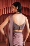 Buy_Akara_Purple Satin Beads Halter Neck Wave Pre-draped Saree Set 