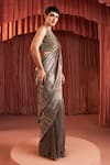 Buy_Akara_Silver Georgette, Crepe Beads, Sequins Designer Gold Pre-draped Saree Set _Online_at_Aza_Fashions