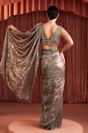 Akara_Silver Georgette, Crepe Beads, Sequins Designer Gold Pre-draped Saree Set _Online_at_Aza_Fashions