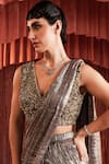 Buy_Akara_Silver Georgette, Crepe Beads, Sequins Designer Gold Pre-draped Saree Set 