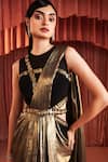 Akara_Black Crepe Beads Round Neck And Gold Saree Gown _Online_at_Aza_Fashions