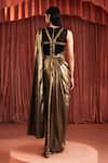 Shop_Akara_Black Crepe Beads Round Neck And Gold Saree Gown _at_Aza_Fashions