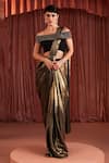 Buy_Akara_Black Crepe Beads Off-shoulder And Gold Pre-draped Pant Saree Set _at_Aza_Fashions