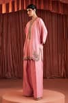 Akara_Blush Chanderi Silk Embroidery V-neck Pink Kurta Set _Online_at_Aza_Fashions
