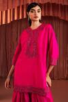 Buy_Akara_Pink Silk Embroidery Round Neck Hot Kurta Set _Online_at_Aza_Fashions