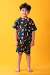 Buy_Anthrilo_Navy Cotton Dinosaur Print T-shirt And Shorts Set _at_Aza_Fashions