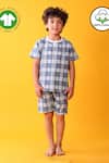 Shop_Anthrilo_Blue Cotton Checkered T-shirt And Shorts Set _Online_at_Aza_Fashions