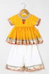Buy_Byb Premium_Yellow Kota Doria Embroidery Embellished Peplum Top And Palazzo Set _at_Aza_Fashions