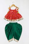 Shop_Byb Premium_Fuchsia Kota Doria Pom-poms, Fuschia Embellished Peplum Top And Dhoti Pant Set _at_Aza_Fashions