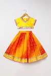 Shop_Byb Premium_Yellow Kota Doria Sequins, Embroidery, Embellished Top And Orange Skirt Set _at_Aza_Fashions