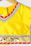 Byb Premium_Yellow Kota Doria Sequins, Embroidery, Embellished Top And Orange Skirt Set _at_Aza_Fashions