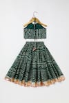 Shop_Byb Premium_Green Kota Doria Zari Dark Embellished Top And Skirt Set _at_Aza_Fashions