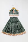 Buy_Byb Premium_Green Kota Doria Zari Dark Embellished Top And Skirt Set _at_Aza_Fashions