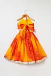 Shop_Byb Premium_Orange Kota Doria Fringe, Zari Designer Embellished Top And Skirt Set _at_Aza_Fashions