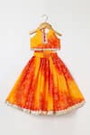 Buy_Byb Premium_Orange Kota Doria Fringe, Zari Designer Embellished Top And Skirt Set _at_Aza_Fashions