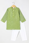 Buy_Byb Premium_Green Chanderi Embroidery Sage Kurta And Pyjama Set _at_Aza_Fashions