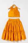 Shop_Byb Premium_Orange Silk Embroidery Top And Skirt Set _at_Aza_Fashions
