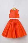 Byb Premium_Orange Tissue, Chanderi Embroidery, Fabric Flowers Hand Top Skirt Set _Online