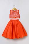 Shop_Byb Premium_Orange Tissue, Chanderi Embroidery, Fabric Flowers Hand Top Skirt Set _at_Aza_Fashions