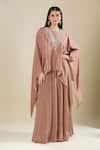 Buy_Samyukta Singhania_Brown Crepe Cut Work V-neck Heavy Dana Kaftan And Flared Pant _at_Aza_Fashions