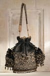 Shop_Tarun Tahiliani_Black Stones, Beads Velvet Potli Bag _at_Aza_Fashions