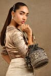 Tarun Tahiliani_Black Stones, Beads Velvet Potli Bag _at_Aza_Fashions