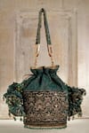 Tarun Tahiliani_Green Stones, Beads Moss Velvet Potli Bag _Online_at_Aza_Fashions