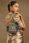 Buy_Tarun Tahiliani_Green Stones, Beads Moss Velvet Potli Bag _Online_at_Aza_Fashions