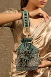 Buy_Tarun Tahiliani_Green Stones, Beads Moss Velvet Potli Bag 