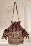 Buy_Tarun Tahiliani_Maroon Stones, Beads Velvet Potli Bag _Online_at_Aza_Fashions