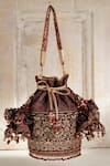 Shop_Tarun Tahiliani_Maroon Stones, Beads Velvet Potli Bag _Online_at_Aza_Fashions