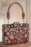 Tarun Tahiliani_Wine Crystals, Beads Velvet Embroidered Clutch _at_Aza_Fashions