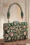 Shop_Tarun Tahiliani_Emerald Green Crystals, Stones, Beads Velvet Clutch _at_Aza_Fashions