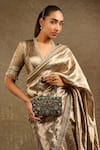 Buy_Tarun Tahiliani_Emerald Green Crystals, Stones, Beads Velvet Clutch _at_Aza_Fashions