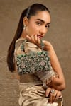 Buy_Tarun Tahiliani_Emerald Green Crystals, Stones, Beads Velvet Clutch _Online_at_Aza_Fashions