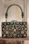Shop_Tarun Tahiliani_Emerald Green Crystals, Stones, Beads Velvet Clutch _Online_at_Aza_Fashions