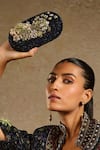 Tarun Tahiliani_Blue Stones, Beads Vintage Velvet Clutch _Online_at_Aza_Fashions