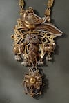 Shop_Mero Jewellery_Gold Plated Peacock Cow Temple Pendant Necklace _at_Aza_Fashions