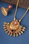 Shop_Mero Jewellery_Gold Plated Zari Kundan Temple Tribal Pendant Necklace Set _at_Aza_Fashions