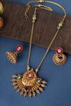 Buy_Mero Jewellery_Gold Plated Zari Kundan Temple Tribal Pendant Necklace Set _at_Aza_Fashions