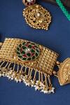 Shop_Mero Jewellery_Gold Plated Zari Kundan Temple Choker Set _at_Aza_Fashions