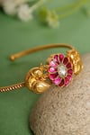 Shop_Mero Jewellery_Gold Plated Pink Kundan Peacock Kada _at_Aza_Fashions