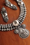 Shop_Mero Jewellery_Silver Plated Tribal South Temple Necklace Set _at_Aza_Fashions