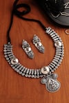 Buy_Mero Jewellery_Silver Plated Tribal South Temple Necklace Set _at_Aza_Fashions