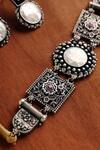 Mero Jewellery_Silver Plated Mother Of Pearl Tribal Choker Set_Online_at_Aza_Fashions