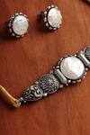 Shop_Mero Jewellery_Silver Plated Mother Of Pearl Tribal Choker Set_at_Aza_Fashions
