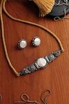 Buy_Mero Jewellery_Silver Plated Mother Of Pearl Tribal Choker Set_at_Aza_Fashions