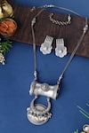 Buy_Mero Jewellery_Silver Plated Tribal Long Pendant Necklace Set _at_Aza_Fashions