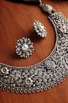 Shop_Mero Jewellery_Silver Plated Pearls Floral Temple Necklace Set _at_Aza_Fashions