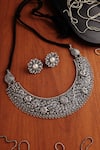 Buy_Mero Jewellery_Silver Plated Pearls Floral Temple Necklace Set _at_Aza_Fashions